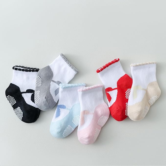EPEIUS Unisex Baby Girls Boys Non-Slip Socks (Set of 6)