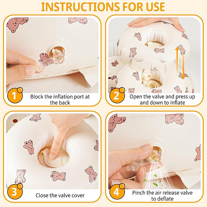 Inflatable Baby Seat with Tray, Comfortable Sit Me Up Baby Chair for Learning to Sit, Built in Air Pump Blow Up Floor Seat with Back Support 3 Months & Up (Biscuit Bear with Tray)