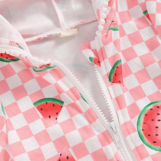 Girls Hooded Zip Terry Coverups Swimsuit Kids Baby Girl Floral Print Short Sleeve Swim Cover-Up Swimwear