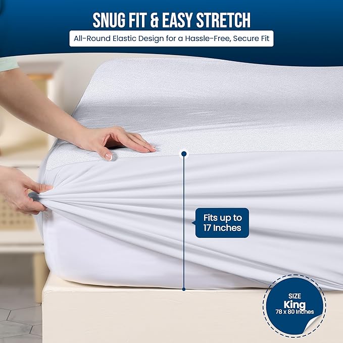Utopia Bedding Waterproof Mattress Protector King Size 2 Pack, 200 GSM Breathable Terry Mattress Cover, Fitted Style with Stretchable Pockets (White)
