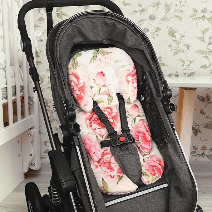 Infant Car Seat Insert, HNHUAMING Baby Car Seat Head & Body Support for Newborn, Ultra Soft Reversible Preemie Carseat Insert Cushion for Girls Boys, Fit CarSeat, Stroller, Swing, Bouncer, Pink Floral