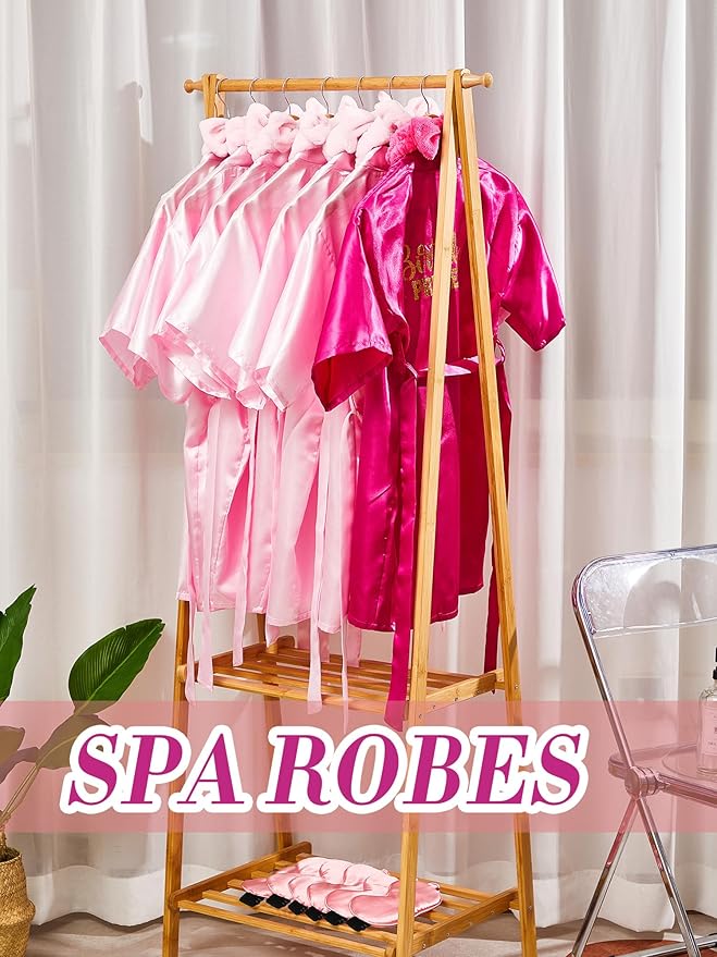 Sintuff 24 Pcs Kids Spa Party Supplies for Girls 6 Spa Party Robes 6 Tote Bags 6 Headbands 6 Eye Masks(Size 8,Rose Red Birthday)