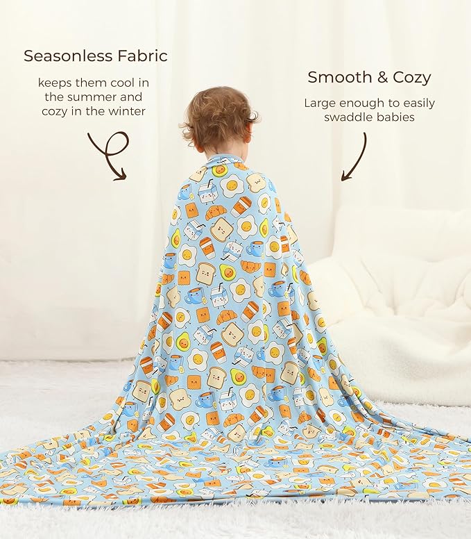 Premium Baby Blanket, Stretchy Quilt for Kid, Soft Crib Bedding for Newborn Baby and Toddler, Nursery Blanket for Boys and Girls, Viscose Made from Bamboo, 50'' x 50'' Blue Breakfast