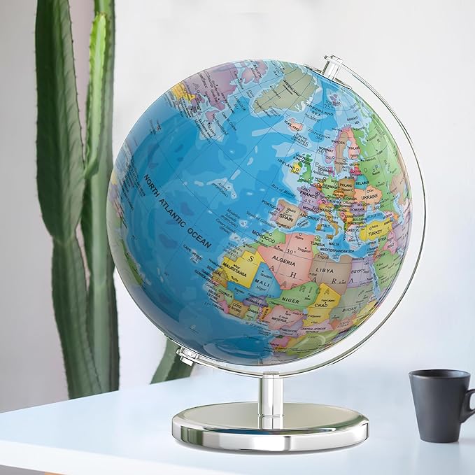 SOUNDANCE 13 Inch World Globe with Stable Heavy Metal Base, Educational Globe for Kids Learning, Large Globes Lamp with Colorful HD World Map Details, LED