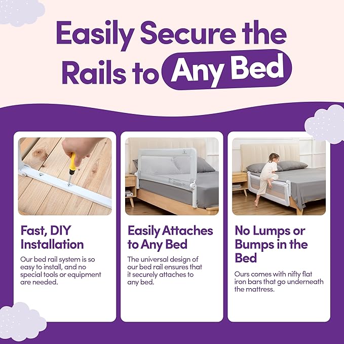 ComfyBumpy 1-Pack Bed Rail for Toddlers 55.5" L x 23.5" H | Extra Tall Toddler Bed Rails for Twin, Full, Queen & King Mattress Size | Swing Down Rail Guard | Mattress Side Rail for Kids | Gray