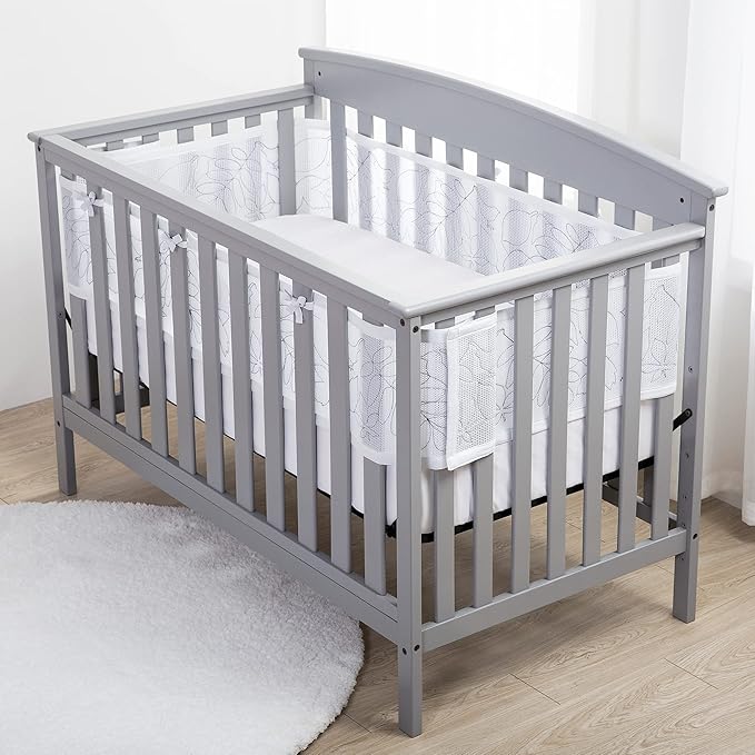BreathableBaby Breathable Mesh Liner for Full-Size Cribs, Deluxe 4mm Mesh, Feathered Friends (Size 4FS Covers 3 or 4 Sides)