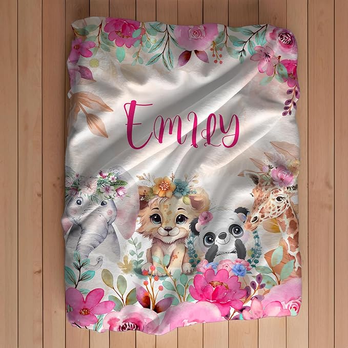 Personalized Baby Blanket, Customized Easter Blanket with Names, Jungle Animal Blanket for Toddler, Custom Easter Baby Blanket for Boys, Girl & Kids, Baby Boy Newborn Soft