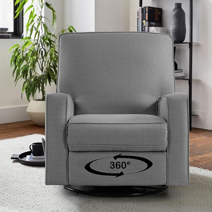 Harkawon Swivel Rocker Recliner Chair, Glider Rocker Recliner, Rocking Chair Nursery, Fabric Chair with High Back, Deep Seat, for Living Room, Bedroom (Dark Grey)
