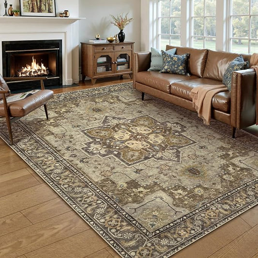 Ciicool Area Rug 5x7ft Washable Rugs for Living Room Non-Slip Indoor Rugs Large Low-Pile Mat Floor Carpet Vintage Rug for Bedroom Dinning Foyer Decor