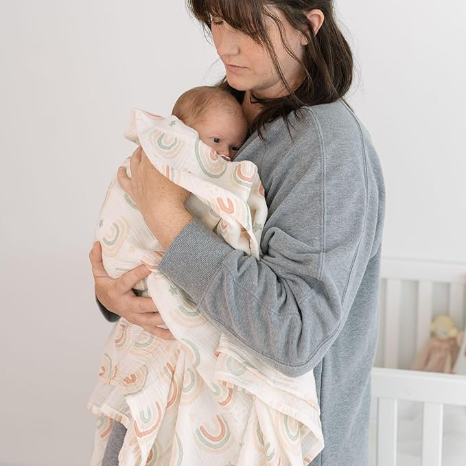 Crane Baby 100% Cotton Muslin Swaddle Blankets, Butterfly/Rainbow, Baby Swaddle Blanket, Set of 2, 47" x 47", Swaddles for Newborns, Baby Muslin Swaddle Blanket, Swaddle Blankets for Boys & Girls