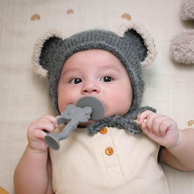 Moonkie Teething Toy, Safe & Easy to Hold BPA Free Silicone Teethers, 360° Baby Toothbrush with Suction Base, Teether Toys Best for Babies 6-12 Months (Koala Ether)
