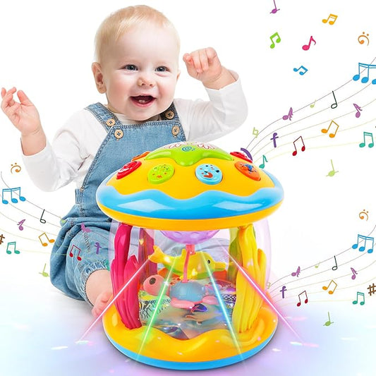 M SANMERSEN Baby Boys Toys 6-12 Months, Babies Ocean Rotating Lights Up Musical Toys for 0-6 12-18 Months Newborn Infant Crawling Tummy Time Toys 1 2 3 Baby Gifts - Blue