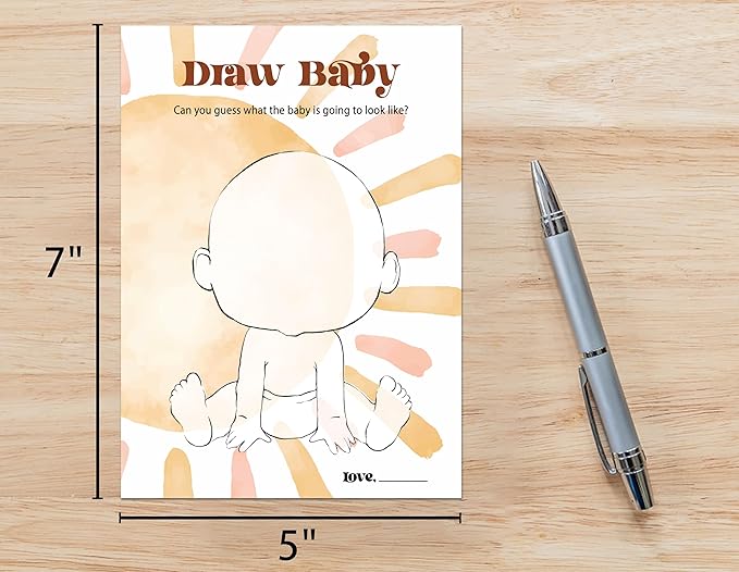Baby Shower Games For Boy, Boho Sun Draw Baby Shower Game, Sunshine Here Comes The Son Gender Reveal Games, Set of 25 Cards(Bohosun007)