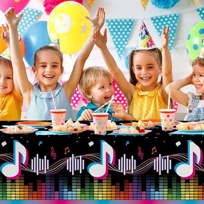 Gatherfun Music Party Disposable Tablecloth, Plastic Table Cover for Music Themed Birthday Party, 3 PCS, 54”x108”