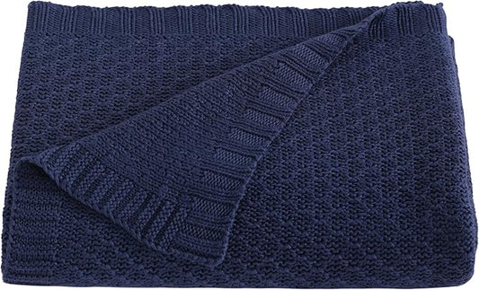 NTBAY Cable Knit Cooling Toddler Blanket, Soft and Breathable Baby Blanket 30x40 Inches Made from Rayon Derived from Bamboo for Crib, Stroller, Nursery, Navy Blue