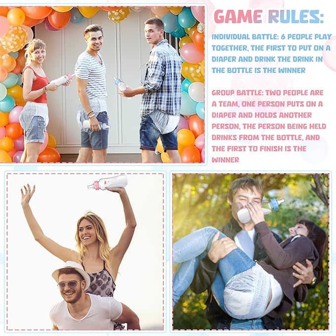 Hushee 12 Sets Funny Plastic Bottle Chug Baby Shower Games Diaper Baby Shower Game Gender Reveal Race Gifts Decoration for Adults Boys Girls (Colorful)