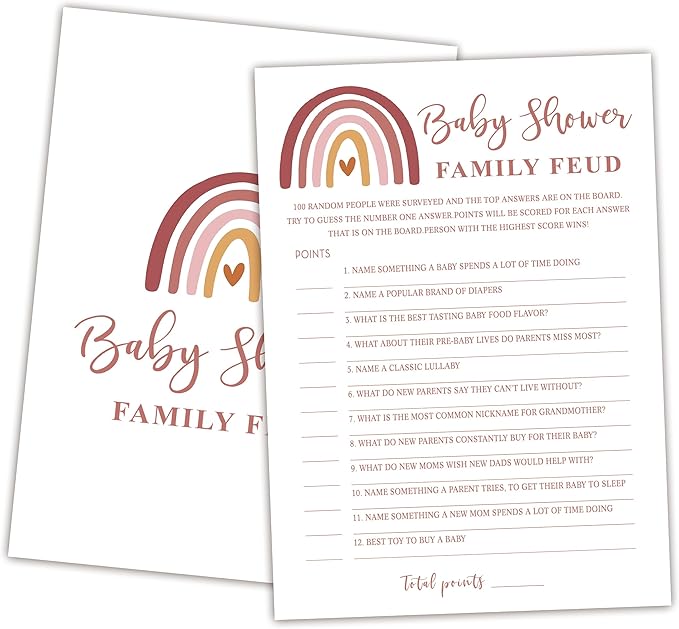 Baby Shower Family Feud Game - Pack of 30 Game Cards 1 Answer Key, Rainbow Baby Shower Game for Boy & Girl, Baby Shower Decorations, Baby Feud Game Supplies-05
