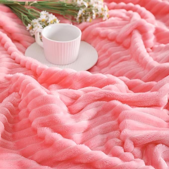 Ntbay Flannel Fleece Twin Blanket, Soft Lightweight Fuzzy Bed Blanket for Couch Sofa Bed All Seasons - Pink - 60 x 80 inches