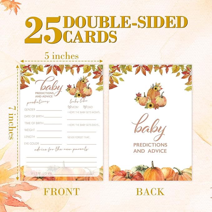Fall Baby Shower Games, Baby Predictions and Advice Cards, 5x7 in, Thanksgiving Baby Shower Party Favor Decorations Supplies - QTA01