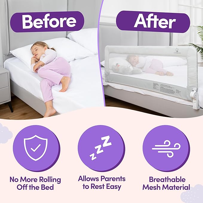 ComfyBumpy 2-Pack Bed Rail for Toddlers 55.5" L x 19.5" H | Toddler Bed Rails for Twin, Full, Queen & King Mattress Size | Swing Down Rail Guard | Mattress Side Rail for Kids | Gray