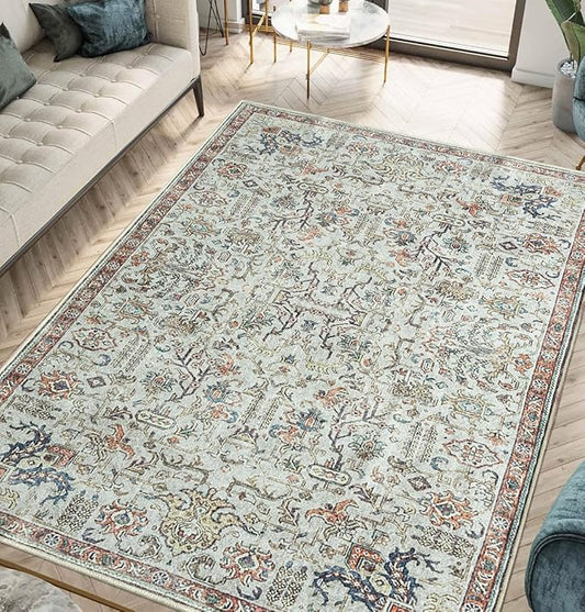 Keen Home Design 4x6 Rug - Machine Washable Area Rug with Non-Slip Backing, Ideal for Living Room, Dining Room, Bedroom - Vintage, Easy Clean, Durable, Low Pile Rug - (4' x 6')