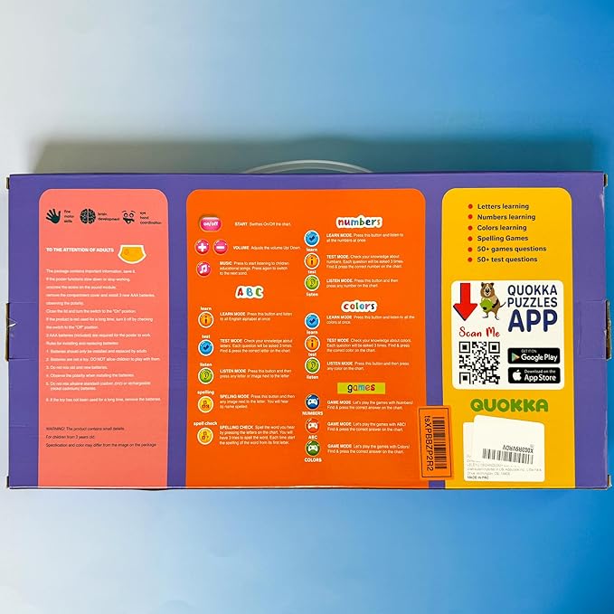 QUOKKA Alphabet Poster Educational Toy for 3-4 Year Old – ABC Learning Wall Chart for Toddlers – Interactive Speech Therapy Game for Kids 5-6-7 yo – Talking for Girl & Boy