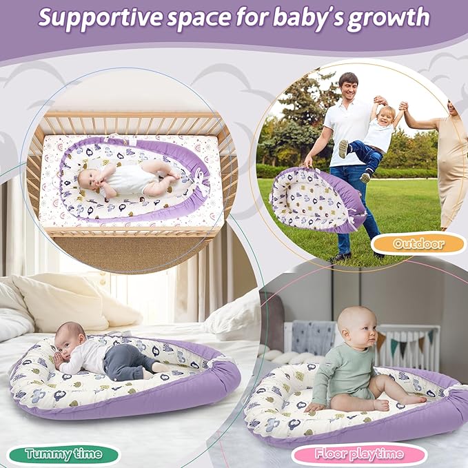 ALINUX Baby Lounger for Newborn 0-24 Months,100% Cotton Baby Lounger Cover, Suitable for Babies Aged 0-24 Months,Purple