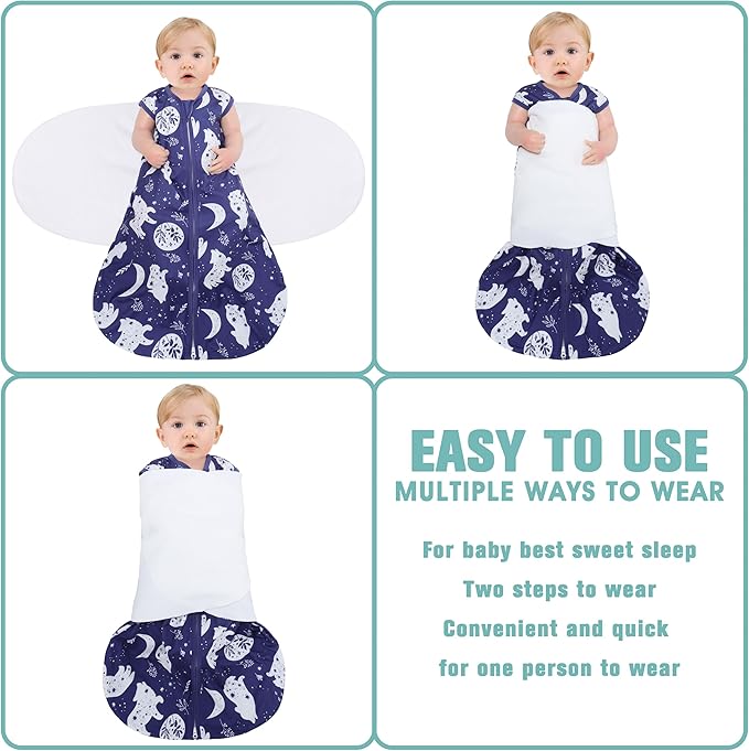 Newborn Sleep Sack Baby Swaddle,3-Way Adjustable Wearable Blanket,100% Rayon Cotton Swaddling Sleeping Bag,TOG 0.5 (Fox & Dinosaurs, 0-3 Months)