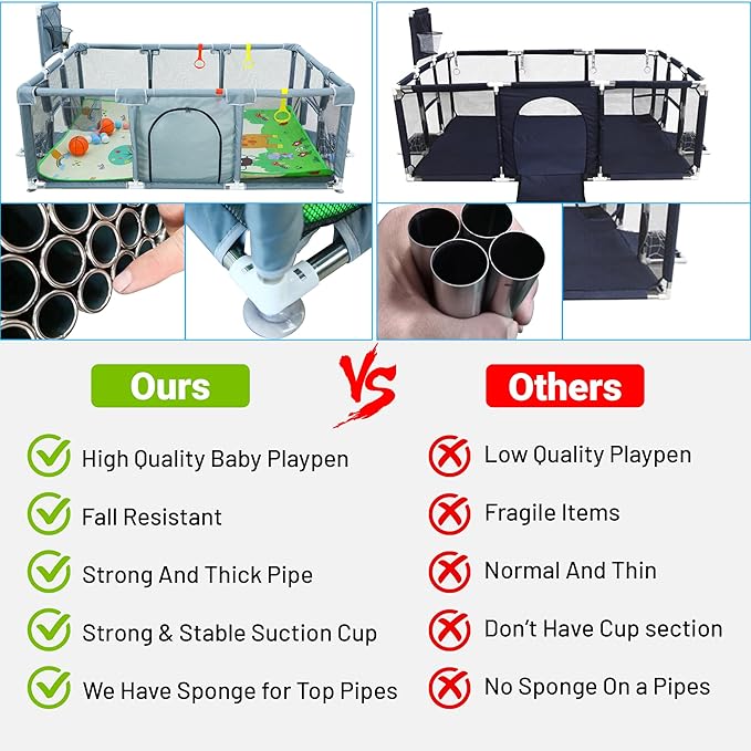 Upgraded Playpen with Enhanced Thick Foldable Mat, Balls, 4 Rings, Storage Bag, Basketball Hoop & Soccer Nets - Play Yard - Sport Playpen - Activity Center - BPA-Free, Non-Toxic, Safe