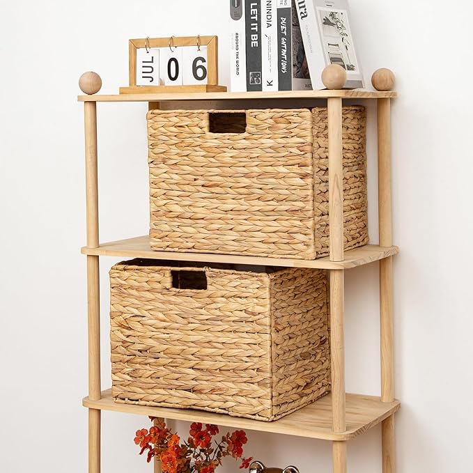 Storage Baskets,Wicker Baskets,Hyacinth Basket For Shelf,Folding 2 Packs Handmade Woven, Seagrass Baskets,Shelf Baskets For Storage Toys Books And Clothes and Other What You Want