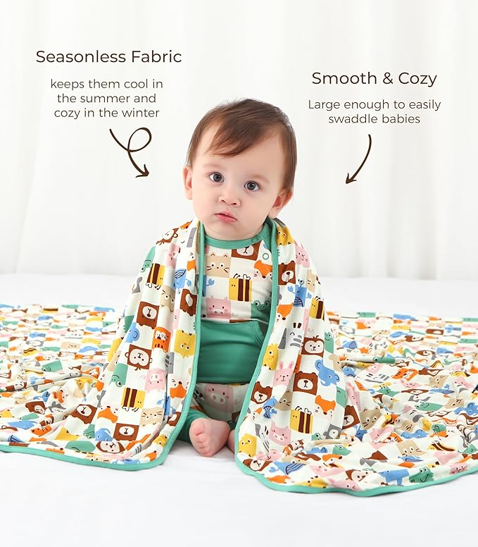 Premium Baby Blanket, Stretchy Quilt for Kid, Soft Crib Bedding for Newborn Baby and Toddler, Nursery Blanket for Boys and Girls, Viscose Made from Bamboo 50'' x 50'' Animal