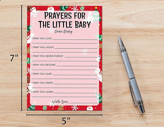 Baby Shower Game Cards, Prayers for Baby Game, Christmas Party Cards for Gender Neutral, Set of 30 Cards(Chris008)