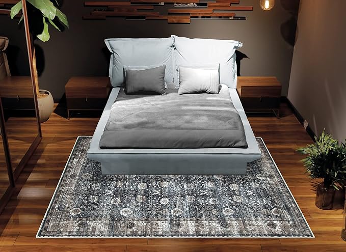 Bloom Rugs Washable Non-Slip 8' x 10' Rug - Black/Brown Traditional Area Rug for Living Room, Bedroom, Dining Room, and Kitchen - Exact Size: 8' x 10'