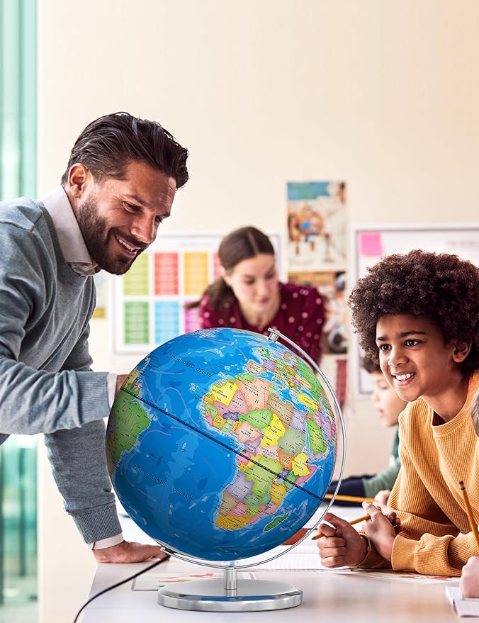SOUNDANCE 13 Inch World Globe with Stable Heavy Metal Base, Educational Globe for Kids Learning, Large Globes Lamp with Colorful HD World Map Details, Constellation