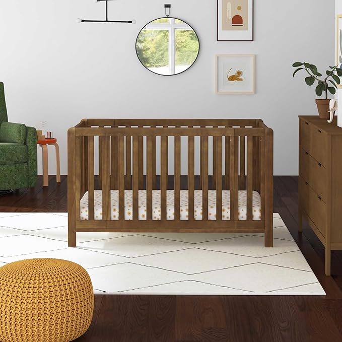 Carter's by DaVinci Colby Grow 6-in-1 Convertible Crib - Converts to Portable Bassinet, Full-Size Baby Crib w/Removable Wheels, Toddler Bed, Junior, Full-Size Bed - GREENGUARD Gold Certified - Walnut