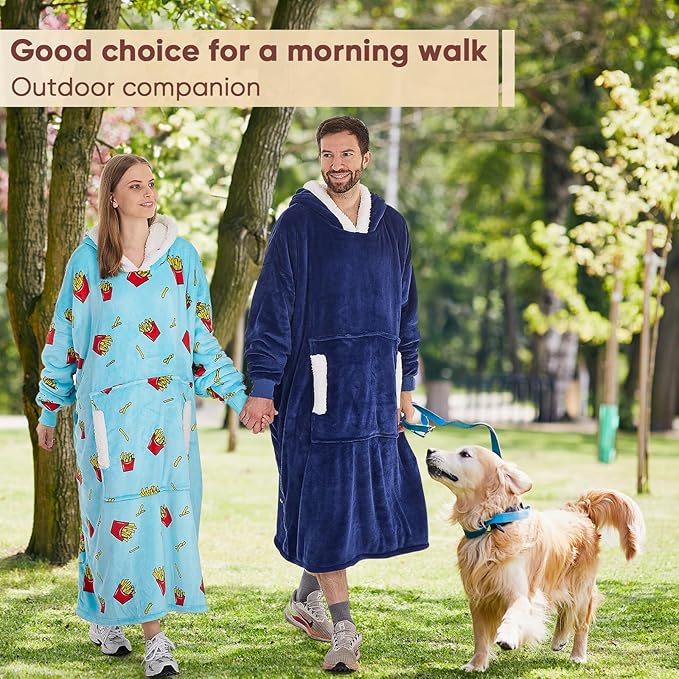 yescool Wearable Blanket Hoodie - birthday gifts for Adults/Women/mom, Flannel Cozy Sherpa Fleece Blanket Sweatshirt with Hood, Pocket & Sleeves, Large, One Size Fits All (Fries)