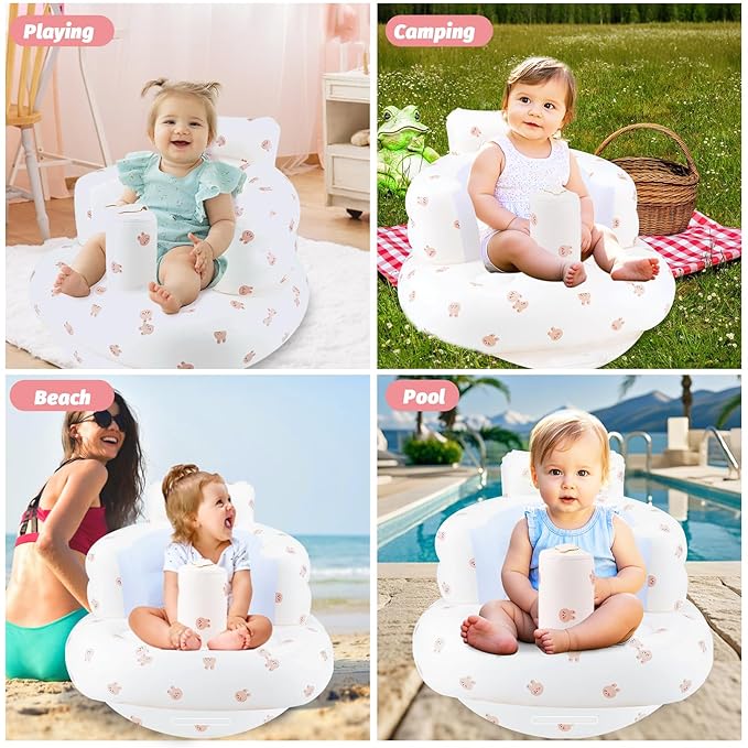 Inflatable Baby Chair, Inflatable Baby Seat for Babies 3 Months and Up, Summer Blow Up Chair with Built in Air Pump, Bumbo Seat for Learning to Sit, Palying, Camping, Rabbit