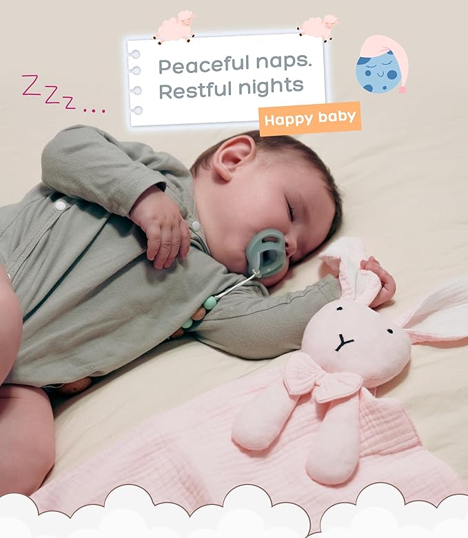 Baby Lovey Blanket β Muslin Security Blanket with Plush Bunny for Newborn Boys or Girls β Soft and Cozy Lovey 24 x 24 inches