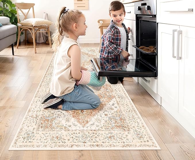 Ciicool Washable Runner Rug, 2x6ft Kitchen Non-Slip Vintage Rugs Carpet Rug Runners for Hallways Bedroom Kitchen Laundry Room Bathroom Decor