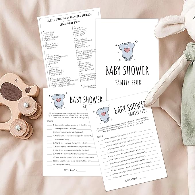 Baby Shower Family Feud Game - Pack of 30 Game Cards 1 Answer Key, Baby Shower Game for Boy & Girl, Baby Shower Decorations, Baby Feud Game Supplies-02