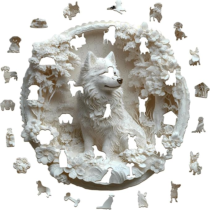 Wooden Puzzles for Adults, Wooden Samoyed Puzzles with 3D Visual Effect, Birthday Christmas Puzzle Gifts for Women Men, Wood Adult Puzzles (L-13.4 * 13.3in 295pcs)