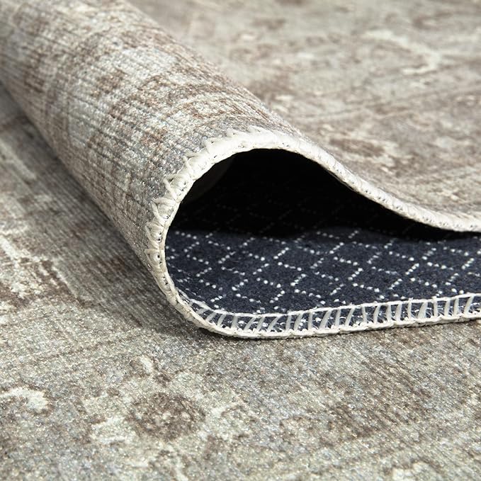 Bloom Rugs Washable Non-Slip 12 ft Runner - Beige/Gray Traditional Runner for Entryway, Hallway, Bathroom, and Kitchen - Exact Size: 2.5' x 12'