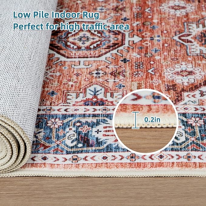 Dripex Kicthen Runner Rug-2x6 Washable Distressed Hallway Oriental Medallion Carpet Runner Non-Slip Non-Shedding Laundry Mat Foldable Thin Entry Throw Area Rug for Living Room Bedroom