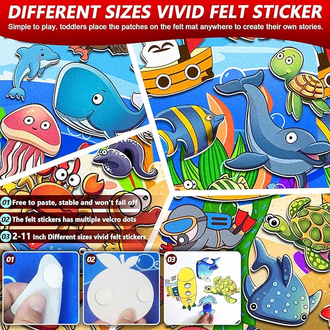 SKOLESK Felt Story Board Set 41x29 inch Flannel Board 75 Pcs Preschool Learning Ocean Themed Toy Interactive Storytelling Teaching Play Activity Kits for Toddlers Kids