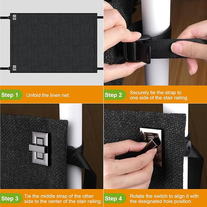 Baby Fabric Gate for Stairs Banisters - Dog and Pet Safety Barrier Gates for Stairway - No Drill Banister to Banister Baby Kids Gates for Stairs (Dark Gray, Wide 48" to 55" Height 34")