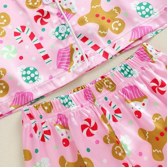 Toddler Kids Baby Girl Solid Pjs Ruffle Long Sleeve Button Shirt Top and Pants Cotton 2Piece Pajamas Set