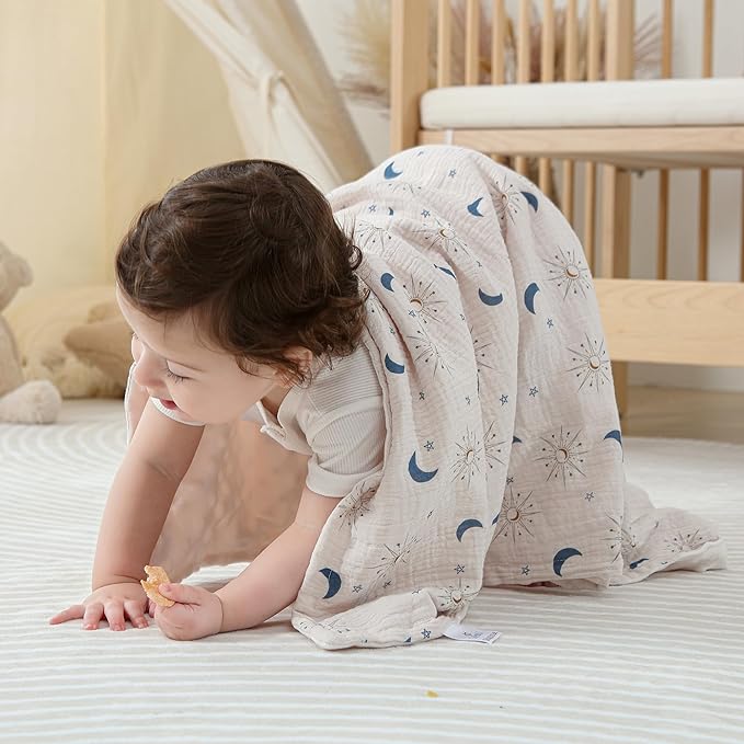 DaysU Baby Blankets Unisex with Muslin Cotton Front and Dotted Fleece Back, Silky Micro Super Soft Plush Newborn Baby Blankets for Boys Girls, Bed Blanket Bed Throws, Star Moon, 30x40 inches