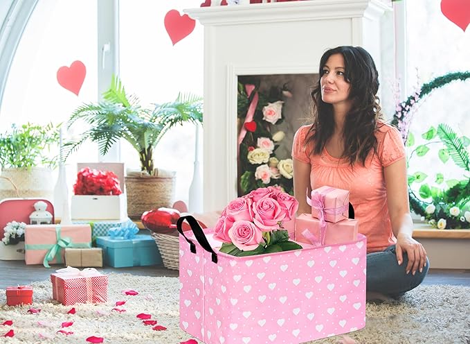 Rectangle Heart Partten Kids Gift Storage Basket Home Shelf Storage Basket Organizer Box Clothes Laundry Hamper Toys Nursery Basket Baby Laundry Basket with Handles