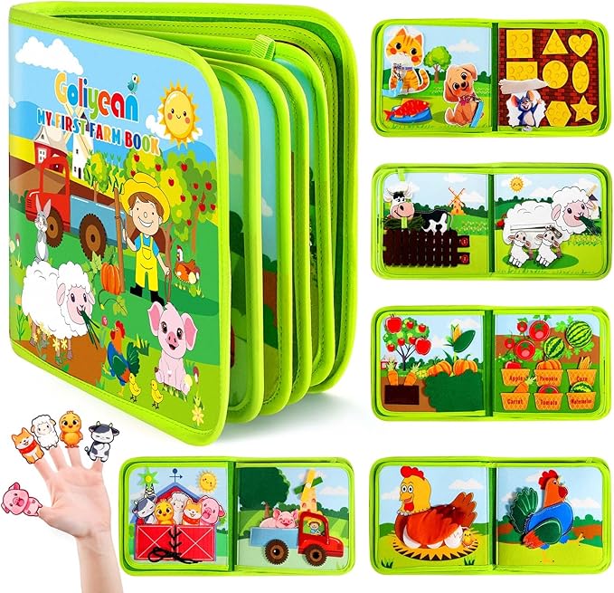 GOLIYEAN Montessori Busy Book for Toddlers 1-3, Montessori Toys Busy Board for 1 Year Old Boy Girl Birthday Gifts, Educational Learning Sensory Activity Books, Quiet Book Travel Toys for Airplane Car