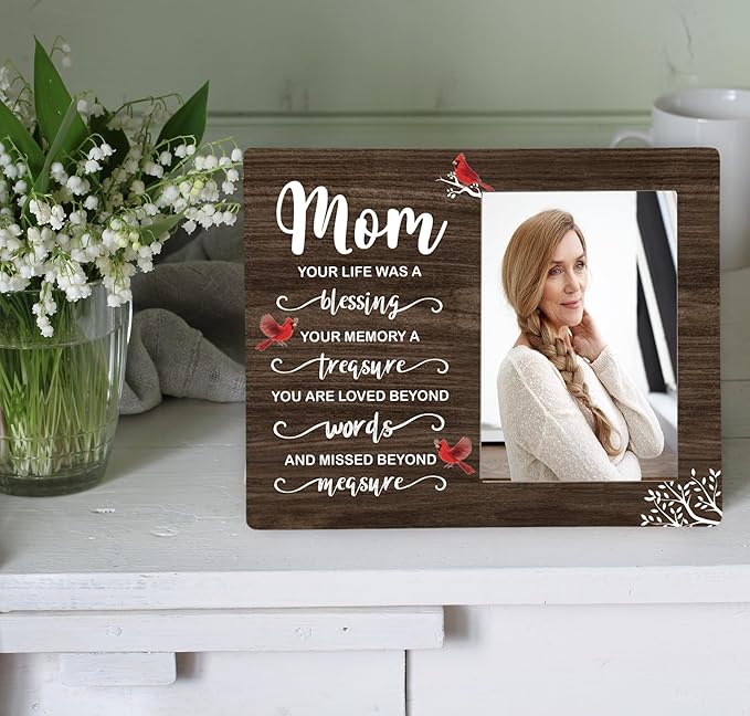 Mom Memorial Wooden Picture Frame, In Loving Memory Remembrance Photo Frame Gifts for Mommy, Bereavement Sympathy Wooden Frame for Loss of Mom, 4x6 inch Photo